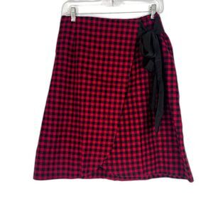 FancyInn NWT Red Tartan Checkered Plaid Faux Wrap Front Ribbon Tie Skirt Size MD